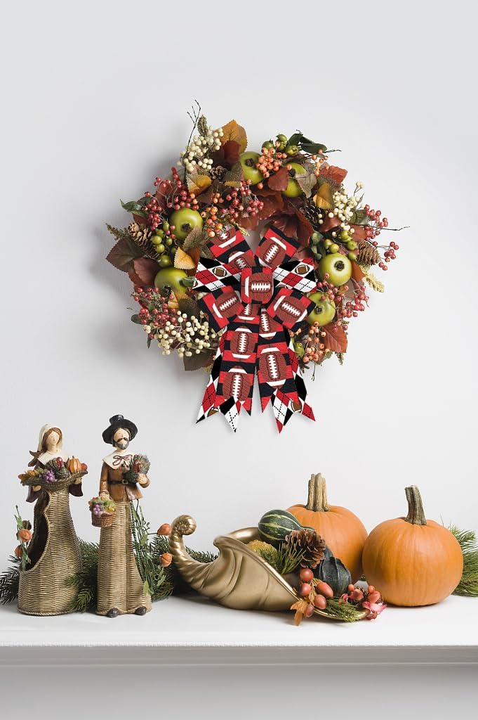 2PCS American Football Wreath Bows Football Bows for Wreath Red Black Strips American Football Burlap Decor Bows Sports Fabric Ribbon Bows for Football Indoor Outdoor Wreath Decoration Supplies - Image 3