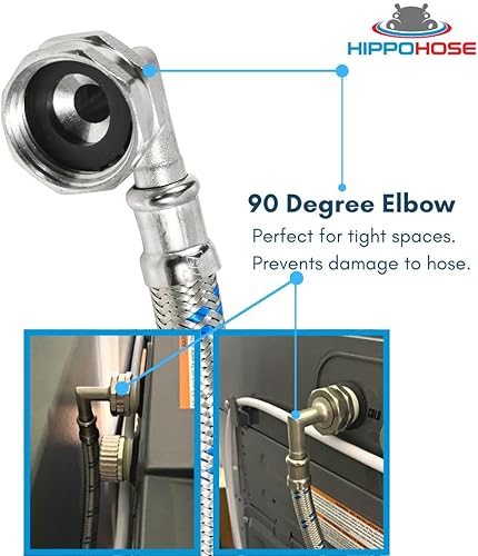 Miniatura 6 de Mangueras para lavadora (8 pies)  Codo doble de 90 para adaptarse a espacios reducidos  Conexiones OCTAGON para un ajuste fácil y seguro  Línea de