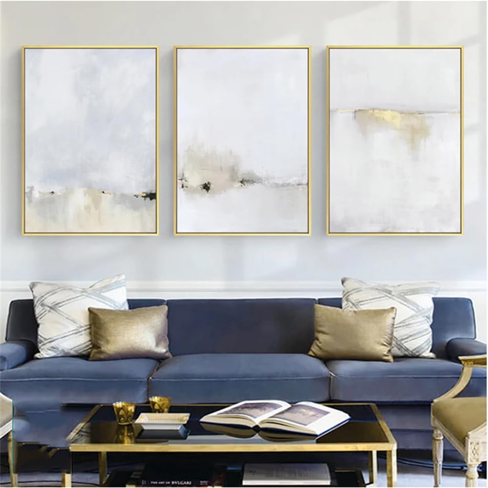 WUHBCZ Canvas Paints-Golden and White Abstract Canvas Painting Posters Modern Wall Art Pictures Artwork for Living Office Room Decor Posters and Prints-60 * 80cm/3PCS (No Frame)