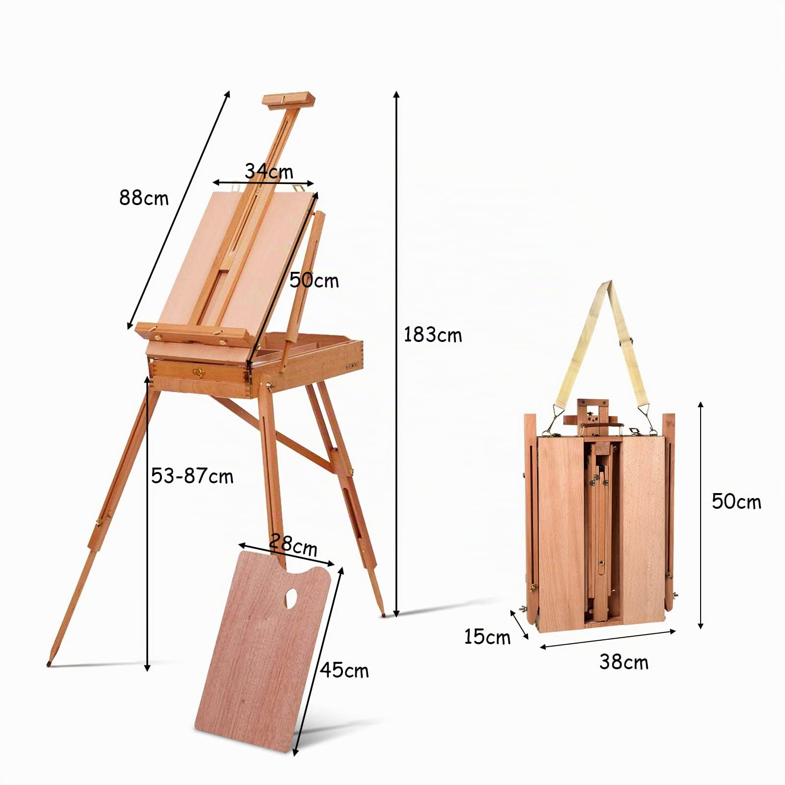 LIFEZEAL Caballete plegable de dibujo, caballete de estudio de madera de haya con cajón, caballete de suelo portátil para pintores, estudiantes y artistas