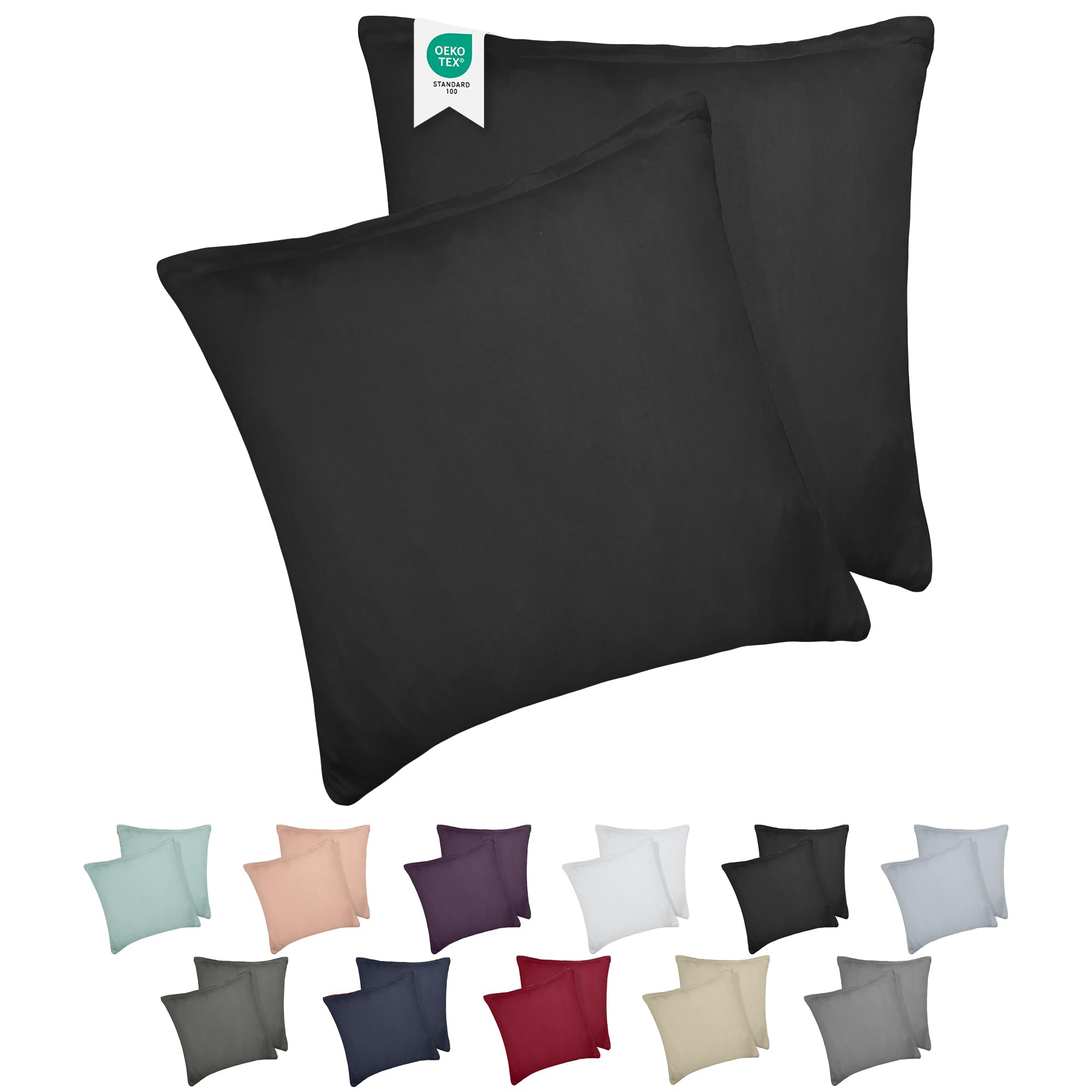 Barbons Kissenbezug 2er Set – Kopfkissenbezug 100% Jersey Baumwolle weiche Kissenbezüge Kissenhülle mit Reißverschluss