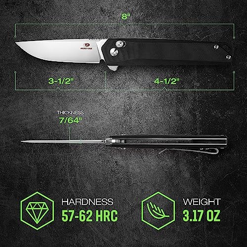 Image of MOSSY OAK Pocket Folding Knife, 3.5-Inch D2 Steel Drop Point Blade, G10 Handle, Small EDC Knife with Belt Clip for Camping, Hiking (Black)