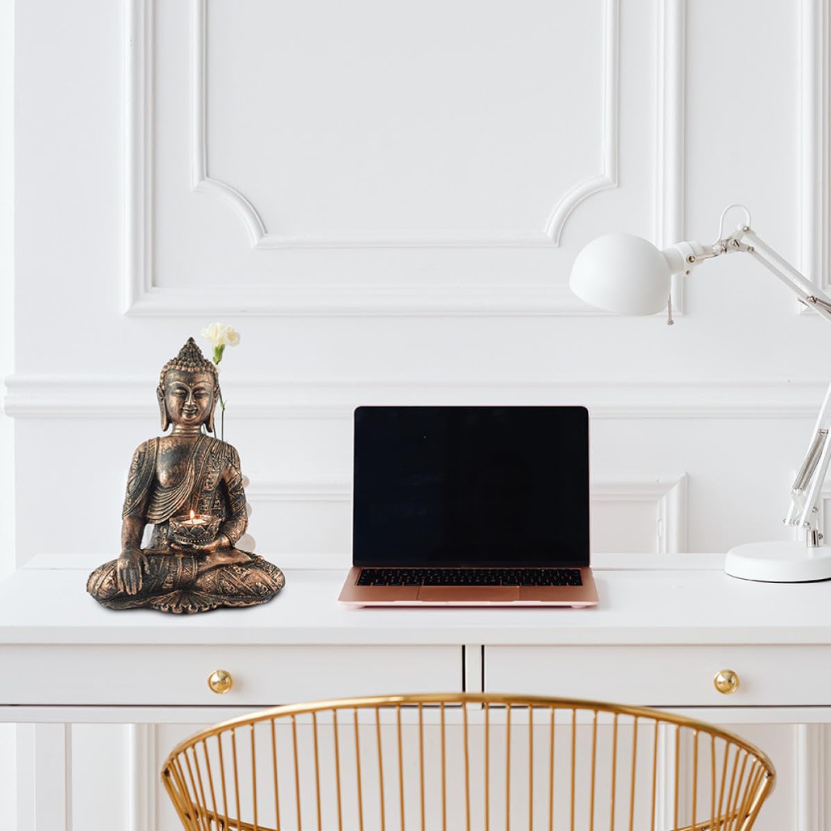 Buddha Figur Kerzenständer aus Kunstharz für Teelichter, Tischdeko