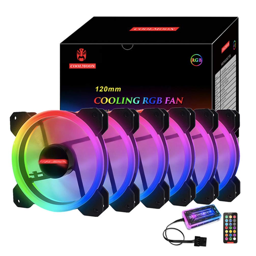 Garneck 6 Fans Cooling RGB Fan Colorful Light Computer Fan High Airflow Laptop Cooler Silent and Mute Cooling Fan with Remote Control for PC Computer