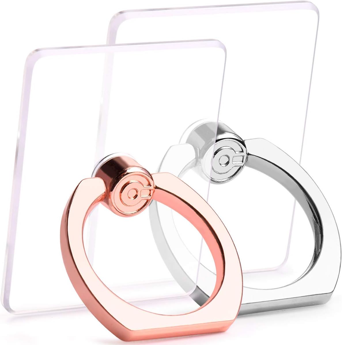 EI Sonador Clear Cell Phone Grip Transparent Finger Ring Holder Stand Kickstand (Rectangle: 1 Silver + 1 Rose Gold)