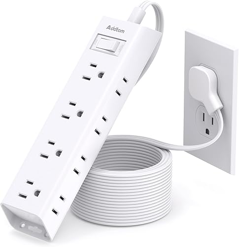 Addtam - Cable de extensión de 15 pies  Regleta de alimentación con protector de sobretensiones, 12 salidas amplias múltiples de 3 lados, 900J,