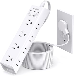 15FT Extension Cord – Surge Protector Power Strip, Addtam 12 Widely Multiple Outlets 3 Sides Outlet Extender, 900J, Wall Mount, Extra Long Flat Power Strip for Home Office College…