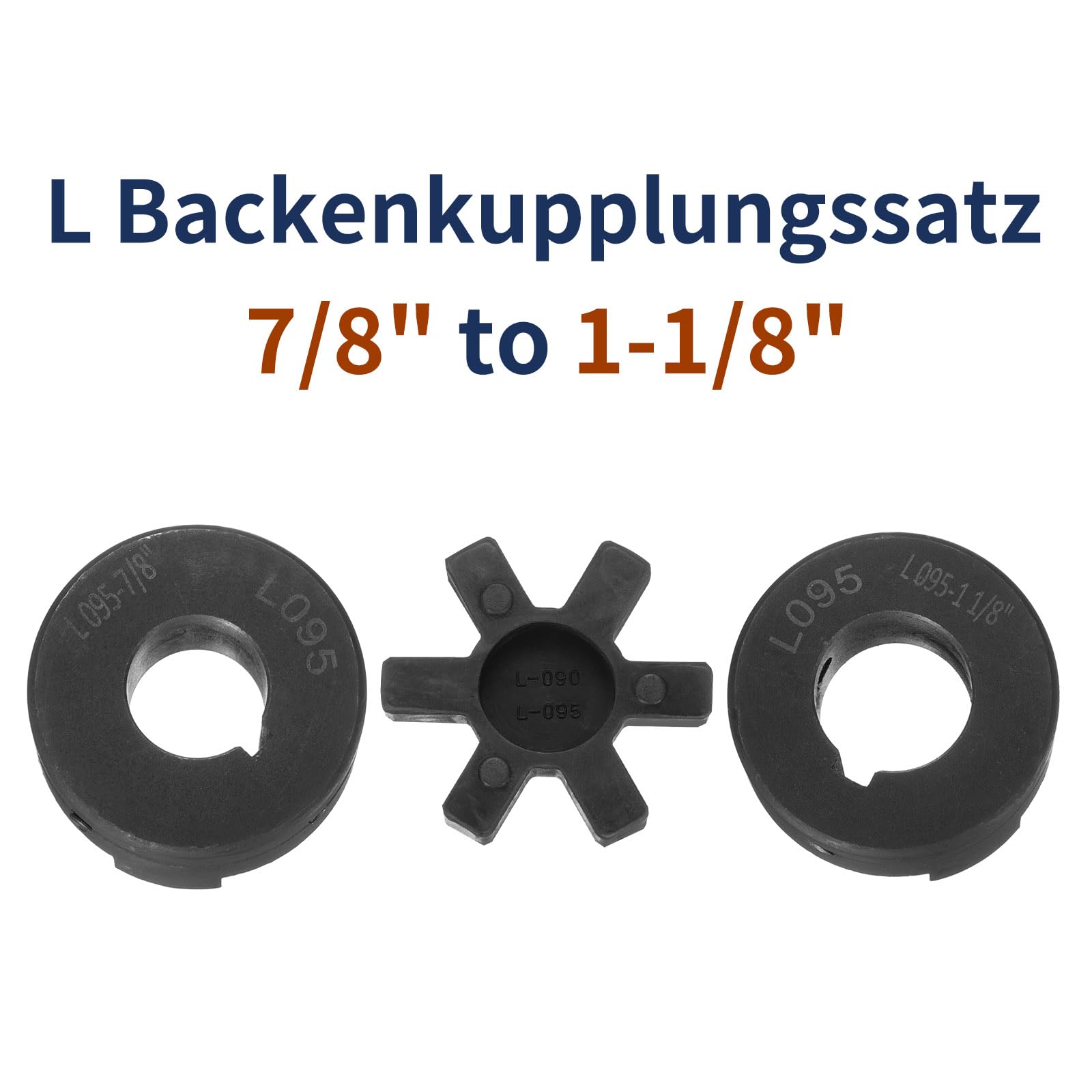 QUARKZMAN 7/8" a 1-1/8" L095 Set di Giunti Flessibili a 3 Pezzi a Forma di L e Raccordo & Ragnetto in Gomma Buna-N NBR per Attrezzature Ibride per Spaccalegna