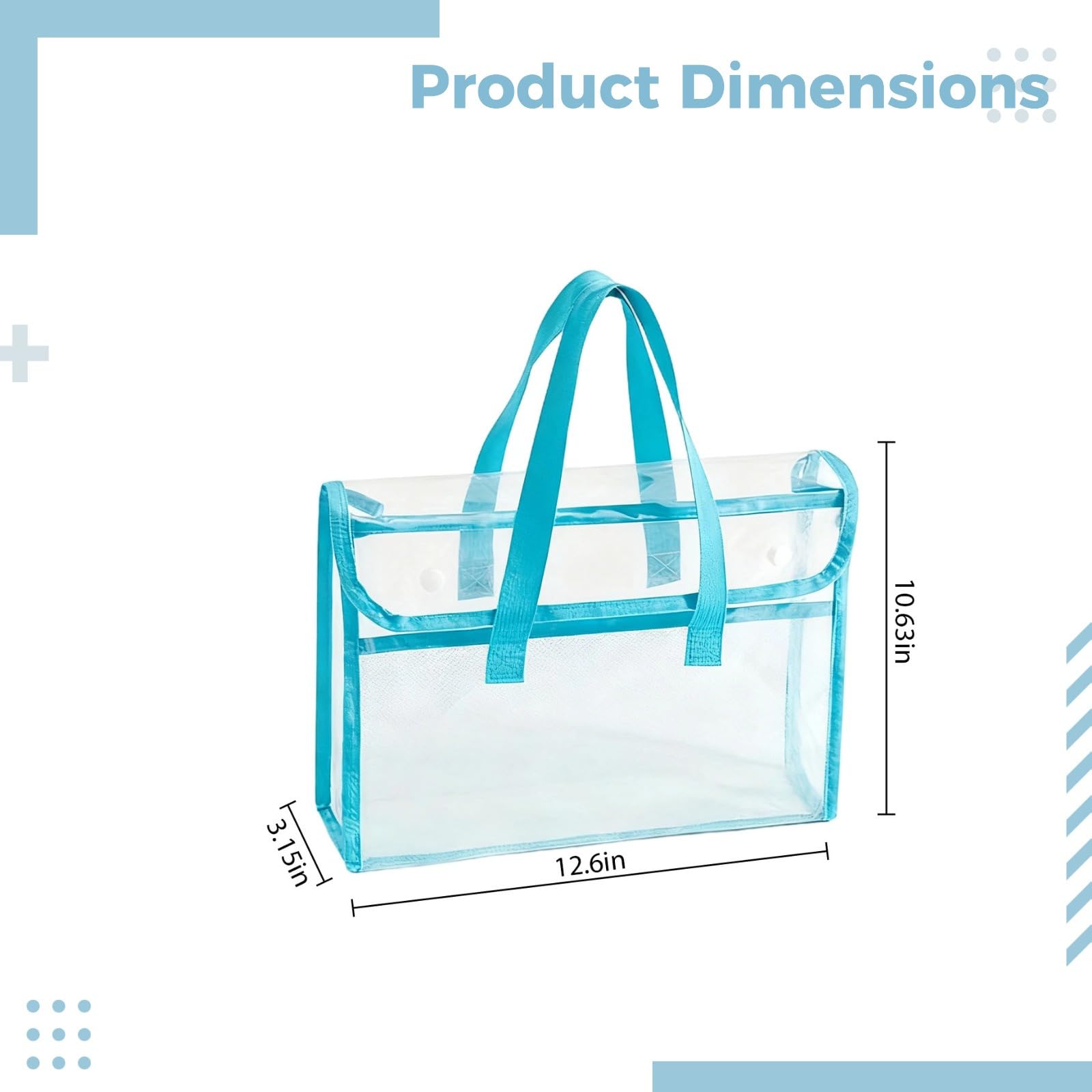 Bolsas transparentes de 12 unidades, impermeables, material de PVC grueso con ribete de tela, diseño de mano, bolsa transparente para exámenes de escuela, trabajo, pruebas, 12.6 x 3.1 x 10.6