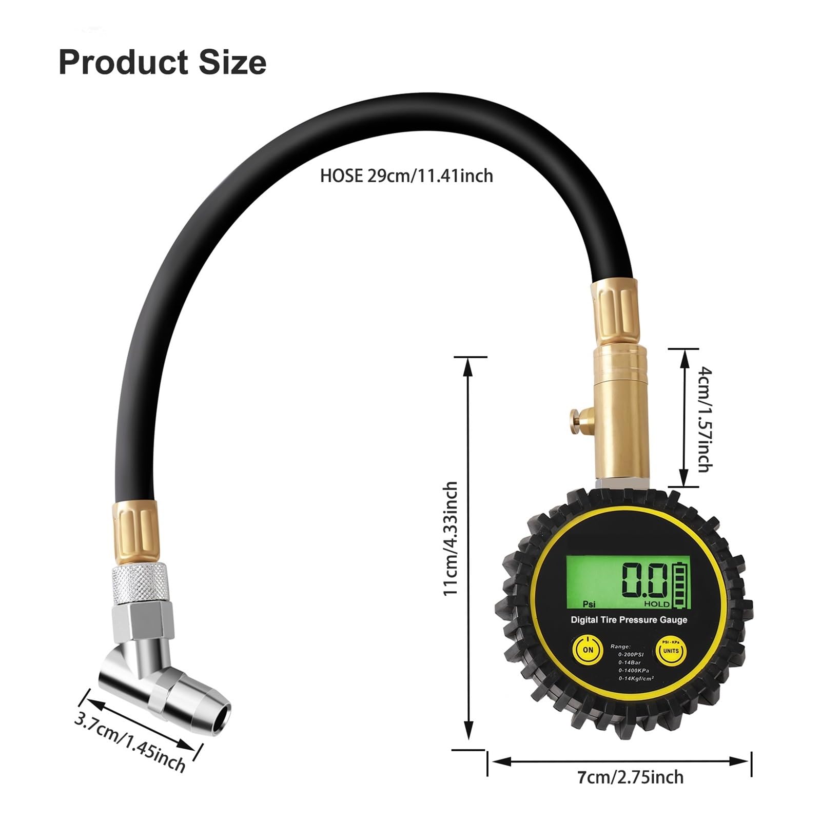 Manómetro de neumáticos Manómetro De Presión De Neumáticos De Coche, 200 PSI, con Manguera Flexible Y Pantalla LCD Retroiluminada, Manómetro Digital For Coche, Camión, SUV