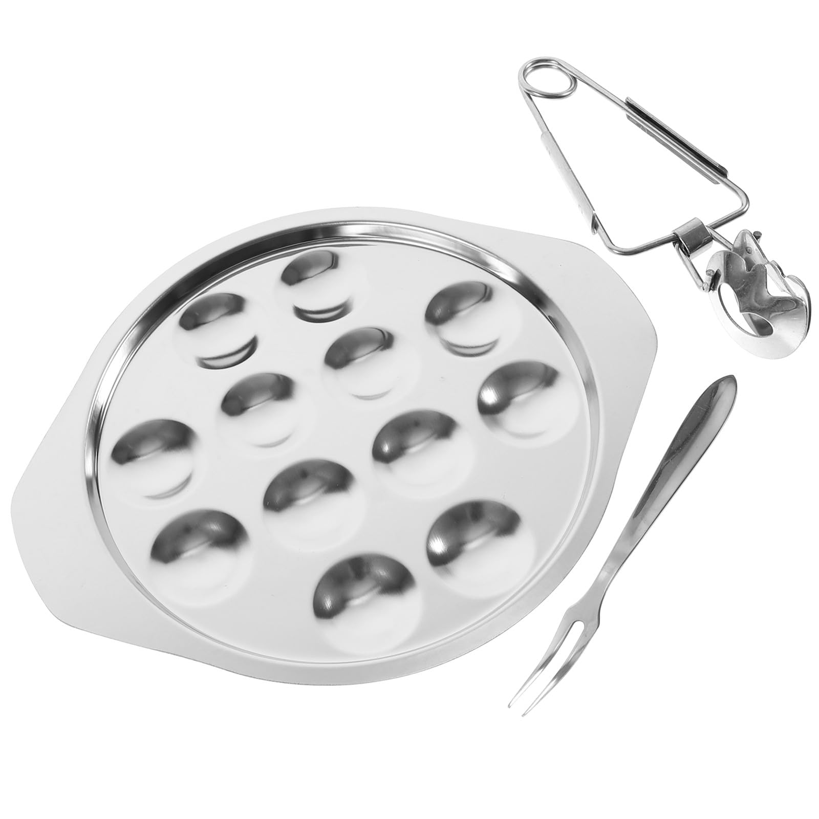 Service escargots 3 pièces assiette inox 12 compartiments et pinces