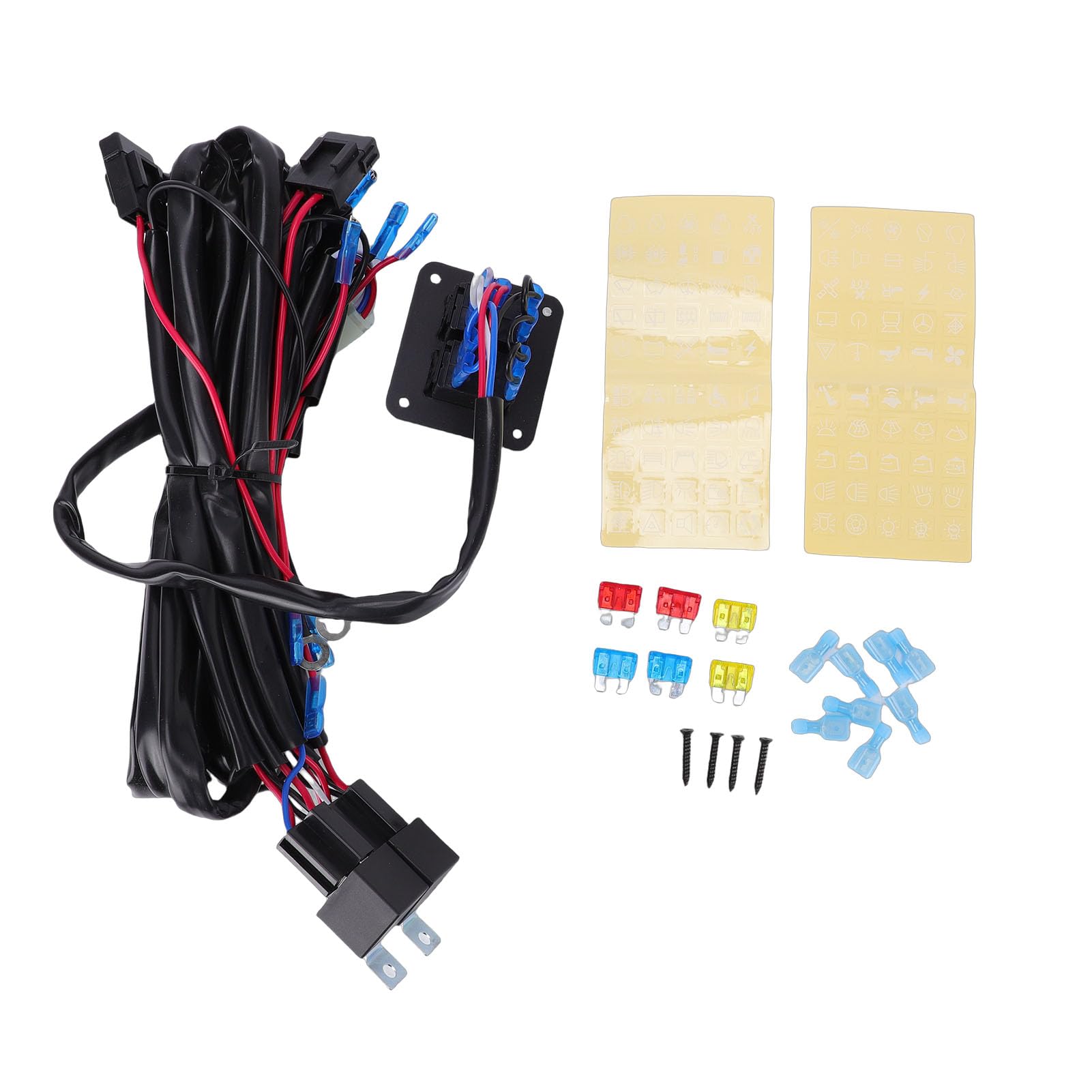 Cuifati Zestaw Okablowania Listwy świetlnej LED 16AWG, Przełącznik Kołyskowy 20 A Włącznik/wyłącznik Płytka Przekaźnika Mocy do Samochodów, łodzi, Quadów, Motocykli, Przyczep, z Panelem ABS, Cewkami