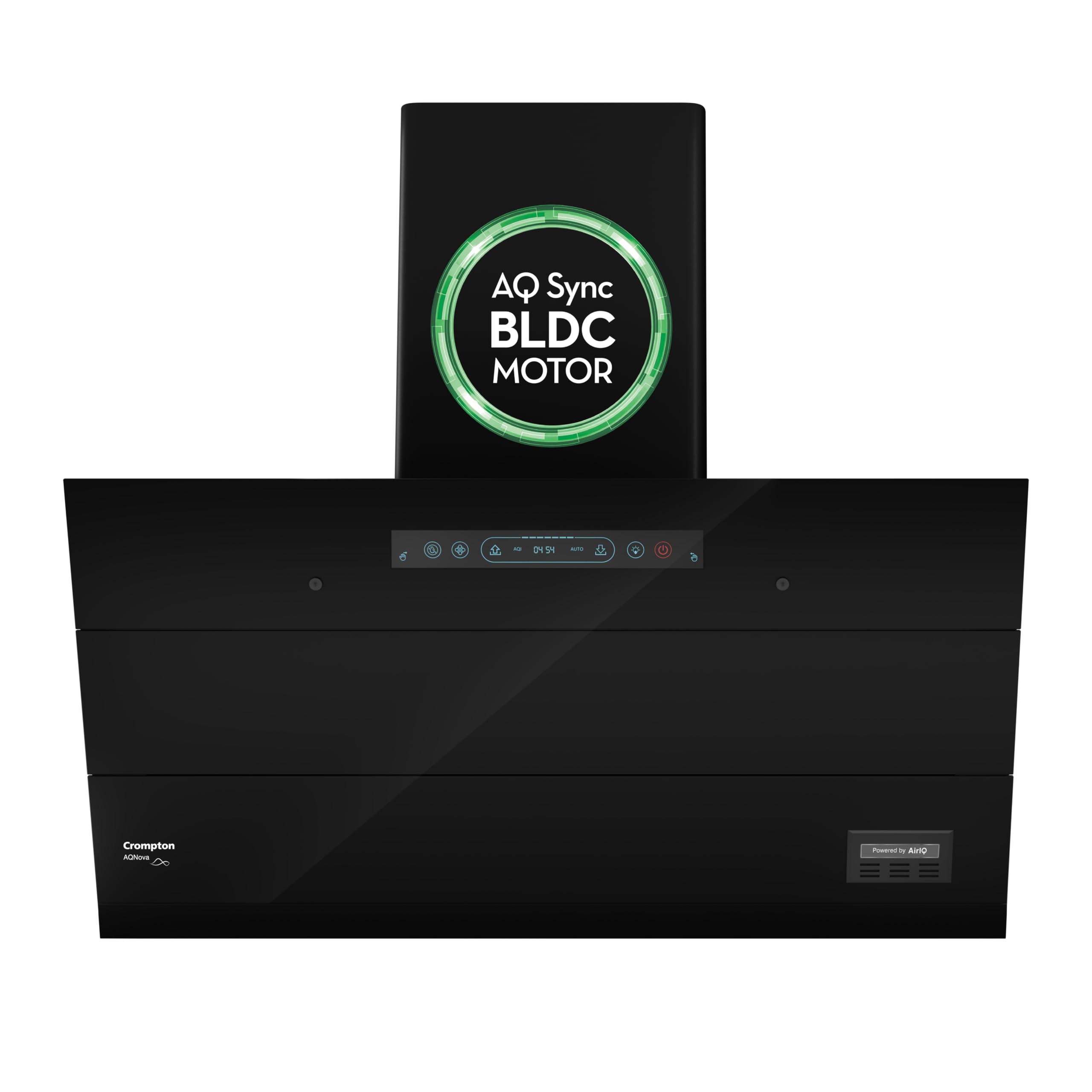 Crompton AQNova BLDC 1800m3/hr 90cm Slant Chimney|AirIQ technology|Adaptive suction| Intelligent Autoclean|Motion Sensor|15Yrs Motor & 4Yrs Overall Warranty|(Black)|Free Installation & Ducting kit