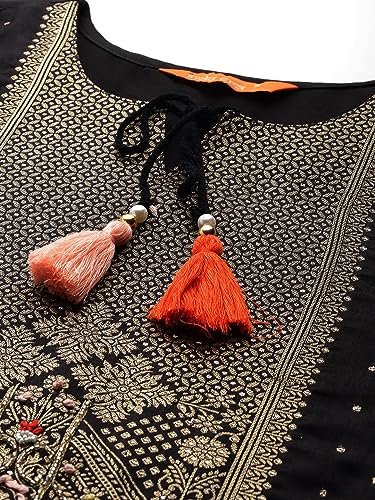 Image of INDO ERA Women's Silk Blend Embroidered Straight Kurta With Pant & Dupatta Set (KH9BK7270)