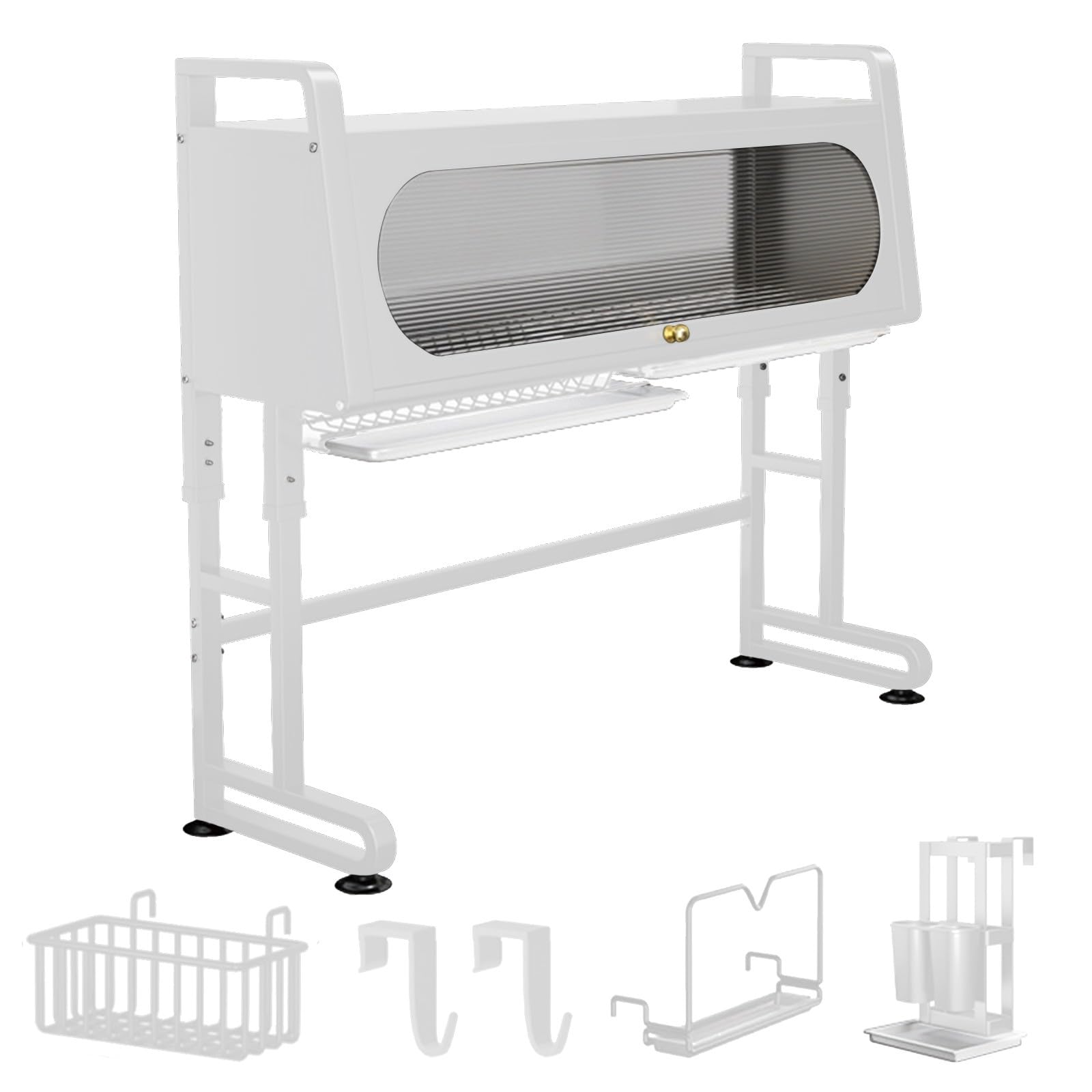 Escurridor de platos de 3 niveles sobre el fregadero con soporte para utensilios de cocina ajustable y estante de almacenamiento para platos, escurridor y secadora de platos blanco