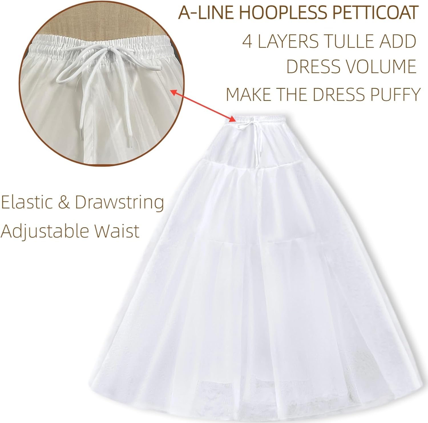 Hoopless Crinoline Petticoat A-line Tulle Underskirt Women's Floor Length Ball Gown Slip for Birdal Wedding Dresss - Image 2
