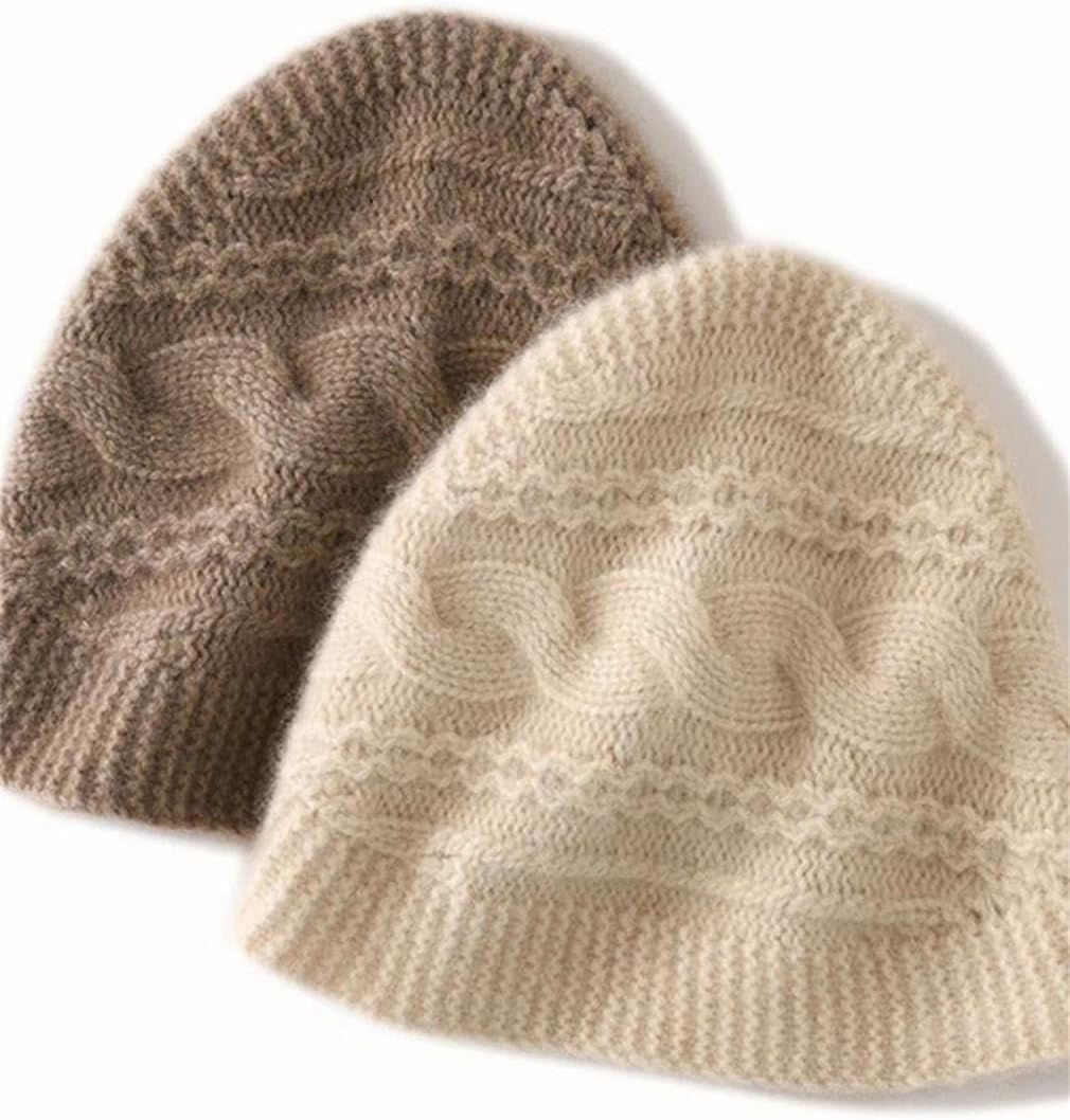 Women Beanie Cashmere Textured Solid Color Knitted Warm Outdoor Hats