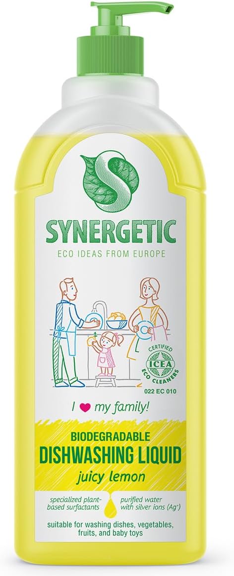 – SYNERGETIC Biodegradable Dishwashing Liquid Lemon 1000ml | Dishwashing Detergent | Plant-Based Dish Wash Liquid | Removes Grease & Odors | Gentle on Hands, Fully Rinses