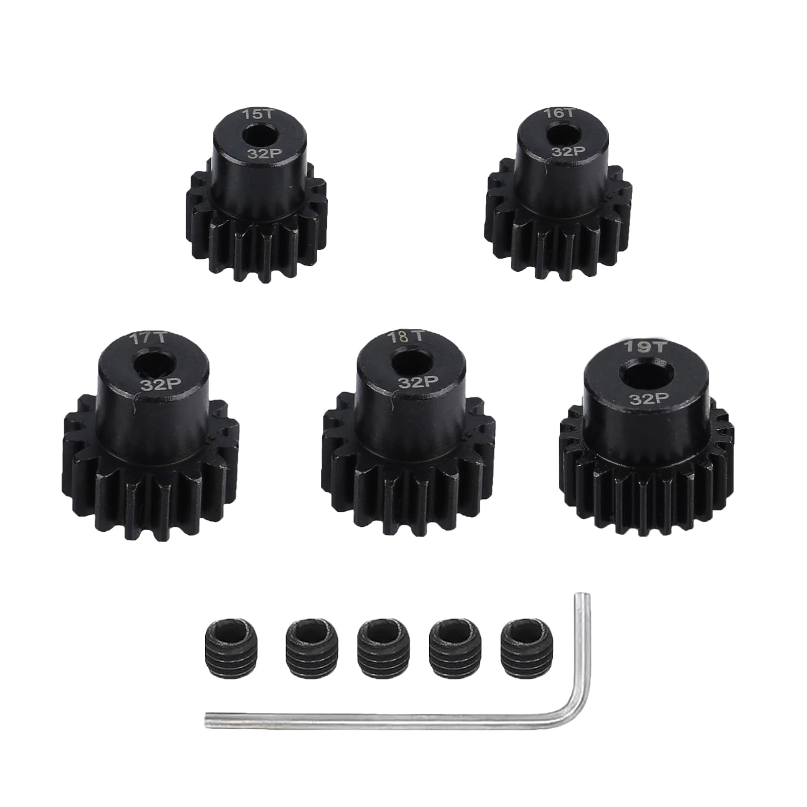 5Pcs Metal Steel 32P Pinion Gear Sets 15T 16T 17T 18T 19T with Hex Key for 1/10 Crawler Truck Traxxas Arrma HSP HPI AXIAL Tamiya LOSI RC Car Upgraded