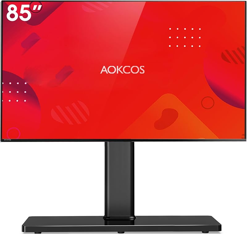 Universal Swivel TV Stand Table Top Mount Stand for 43 to 85 inch TVs, 8 Level Height Adjustable with Tilting, Heavy Duty Tempered Glass Base, Holds up 110lbs, MAX VESA 400x600mm, Black