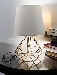 Abajur Luminária Mesa Base Diamante Aramado Cúpula Tecido Escritório Quarto Aramado Rose Com Cúpula Branca (DOURADO/BRANCO)