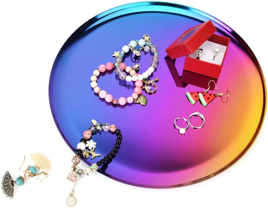 Serving Tray Plate,Portable Round Stainless Steel Plate Tea Food Server Dishes Water Drink Snack Plate With Handle for Ottoman Tray,Food Tray,Breakfast Tray,Eating Tray,Tea Coffee Table Tray (2#)