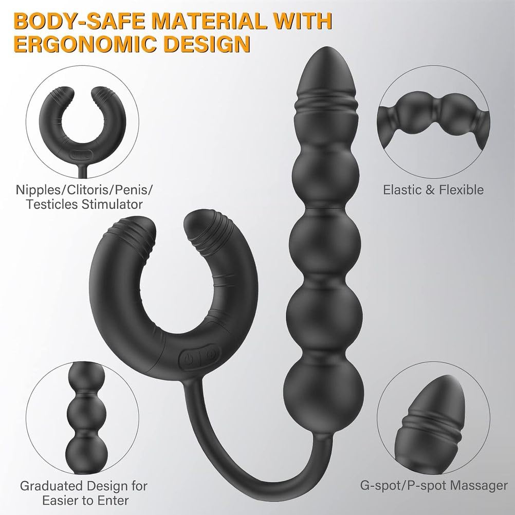 Anello Spermatico Unisex con Chiusura A Perlina con 3 Motori E modalità 10X10, Massaggiatore Prostatico Vibratore Punto G, Stimolatore Vaginale Clitoride Giocattolo del Sesso per Adulti