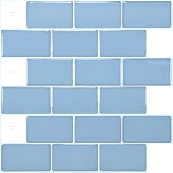 Losetas Vinilo Pared Baño Art3d 10 Piezas Blue Azulejos Adhesivos Cocina, Vinilo Azulejos Cocina, Auto-Adhesivo Pegatinas de Baldosas Cocina y Baño