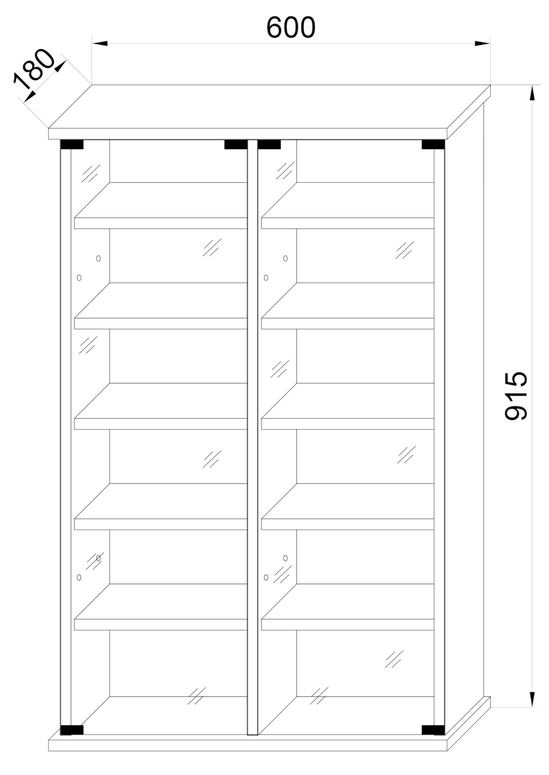 VCM Holz CD DVD Stand Regal | platzsparender CD Schrank mit 2 ESG-Sicherheitsglastüren für 300 CDs oder 130 DVDs oder 72-Videos | Maße: H. 92 x B. 60 x T. 18 cm | 10 Variable Einlegböden – Tilano L