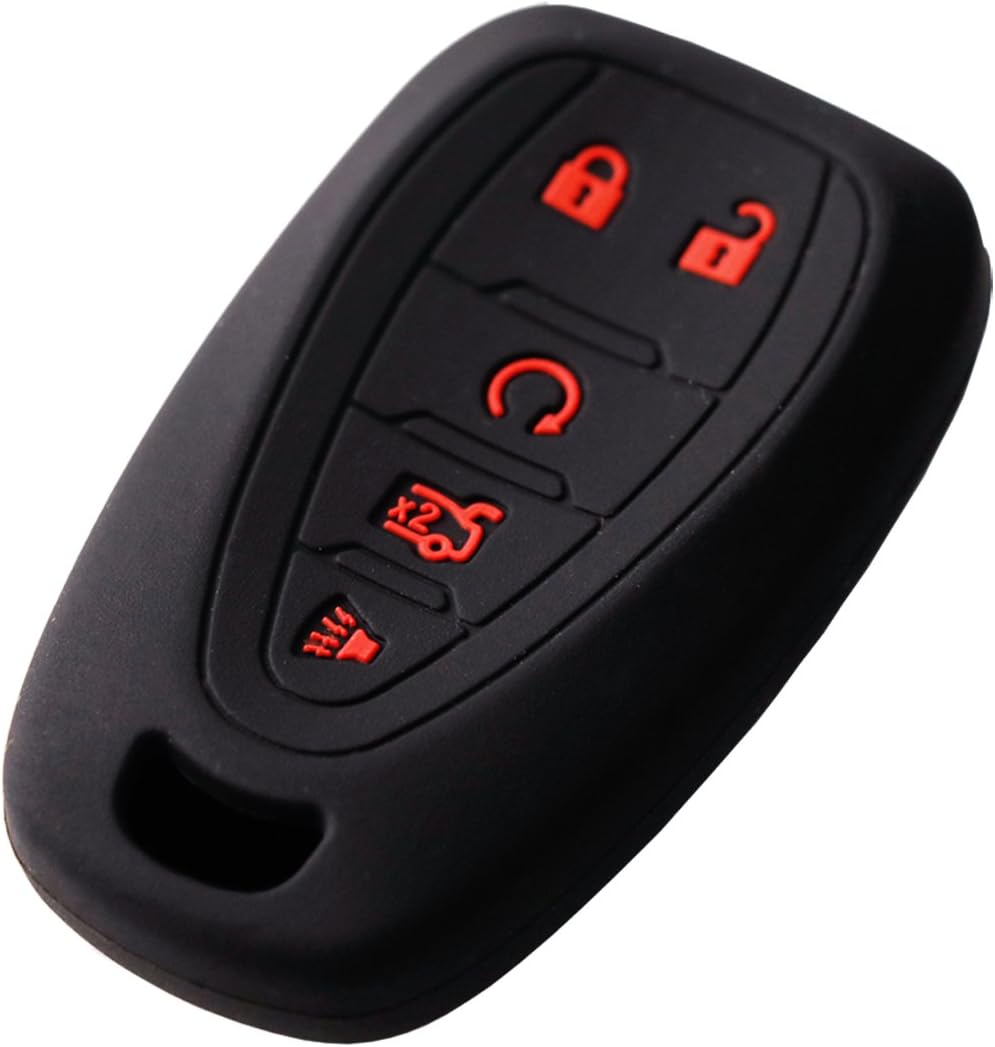 2Pcs Keyless4U Chevrole 5 Buttons Silicone Key Fob Cover Protector Holder Skin Jacket Remote Case for 2016 2017 2018 Malibu Camaro Cruze (Black Blue)