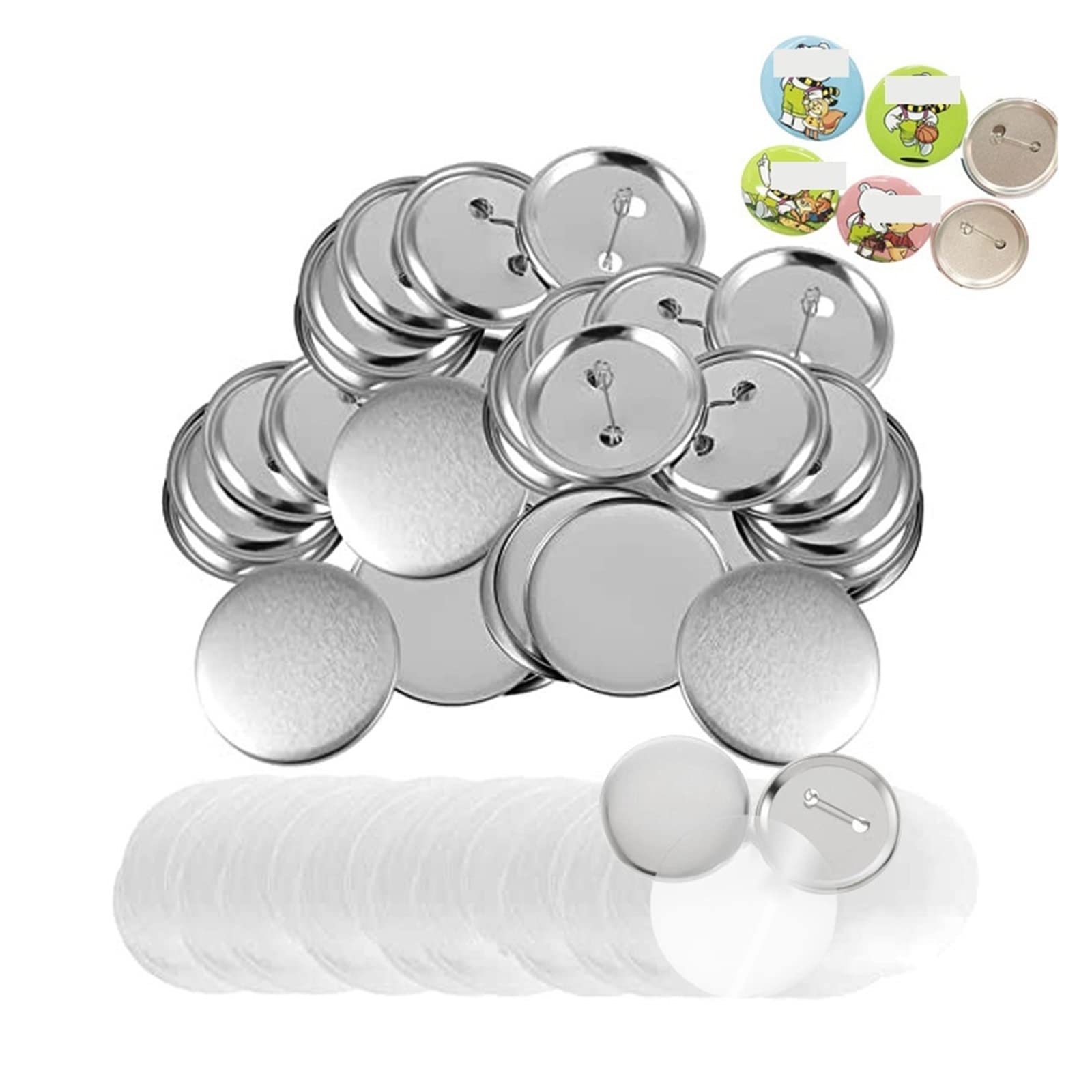 NGTFDCP Badge Machine, 300Pcs Blank Metal Pinback Button Supply Materials Parts for Badge Maker,Efficient and DIY Crafts(58MM)