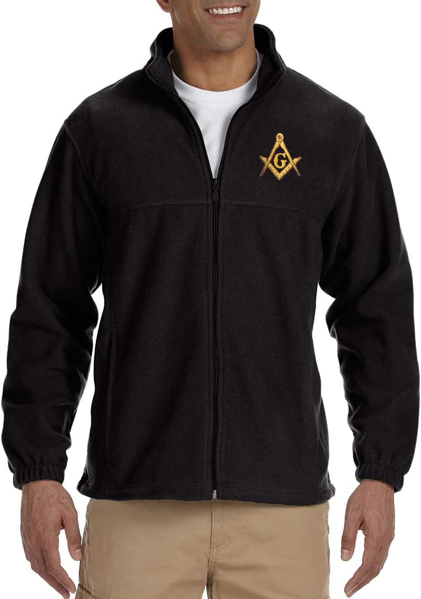 Gold Square & Compass Embroidered Masonic Men's Fleece Full-Zip Jacket