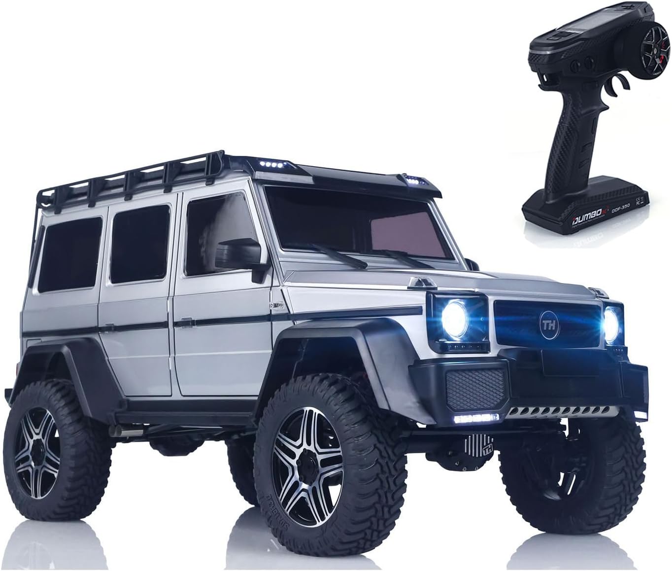 US in Stock, 1/8 Remote Control Off Road Vehicle Portal Axle Differential Lock AWD 2Speed Gearbox 775 Brushed Motor PNP Model Crawler Car for Adult(Silver)