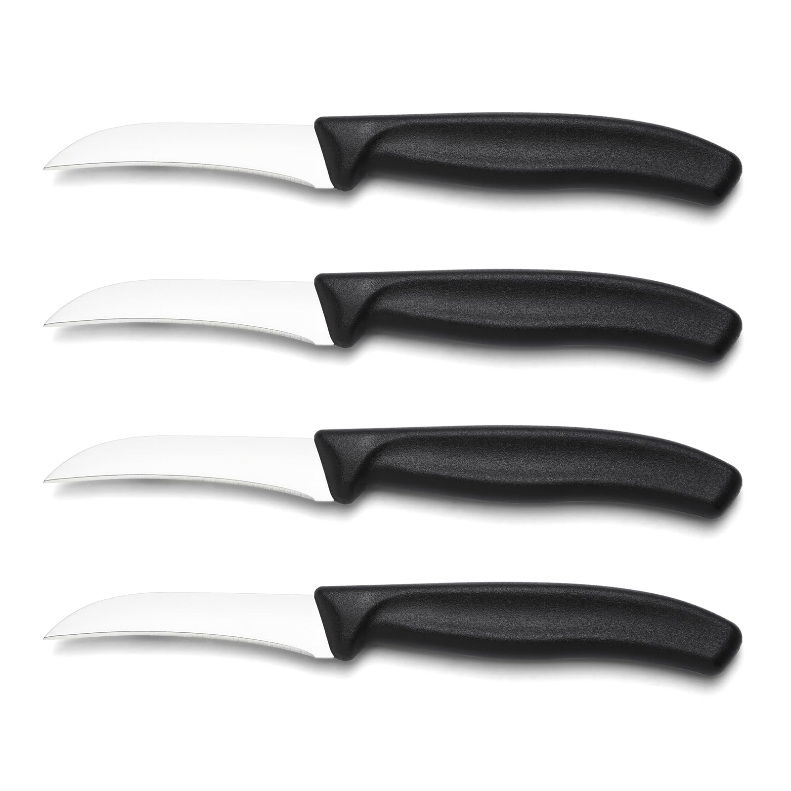 BEWOS Paring Knife - Curved Blade Paring Knives Set of 4, Ergonomic Handle, Ultra Sharp Kitchen Knives, Classic Black PP Plastic Handle, Fruit & Cutting Tools for Kitchen, 3.1-inch Pointed Tip
