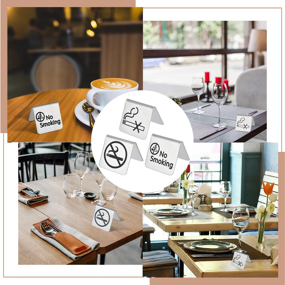 Craspire 6er-Set Nichtraucher-Tischschilder Aus Edelstahl – 2 Verschiedene Stile, 48x50x50 Mm, Für Restaurants, Hotels, Büros & Mehr