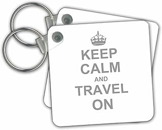 3dRose Keep Calm and Travel On Carry On Globe Traveling World Traveler Gifts Fun Funny Humor Humorous Key Chains, Set of 2 (kc_157782_1)