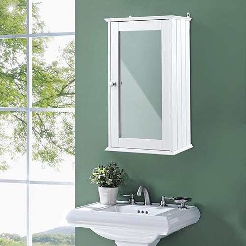 Miniatura 7 de SPSUPE Armario de baño con espejo, gabinete de almacenamiento montado en la pared, botiquín con puerta individual, gabinete multiusos para baño,