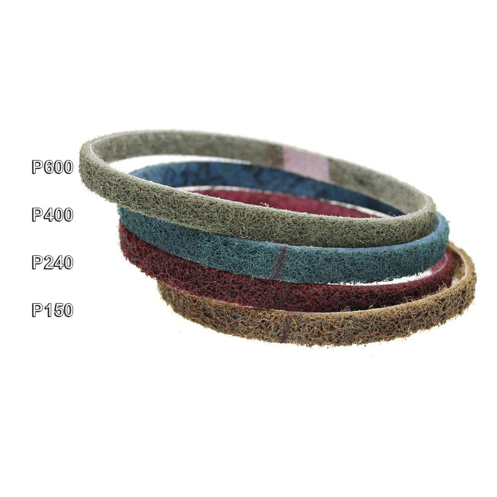 12 pezzi 330/457/520 mm Nastro abrasivo in nylon non tessuto da grossolano a fine per sbavatura di strisce metalliche in acciaio inossidabile, rosso P240, 330 x 10 mm