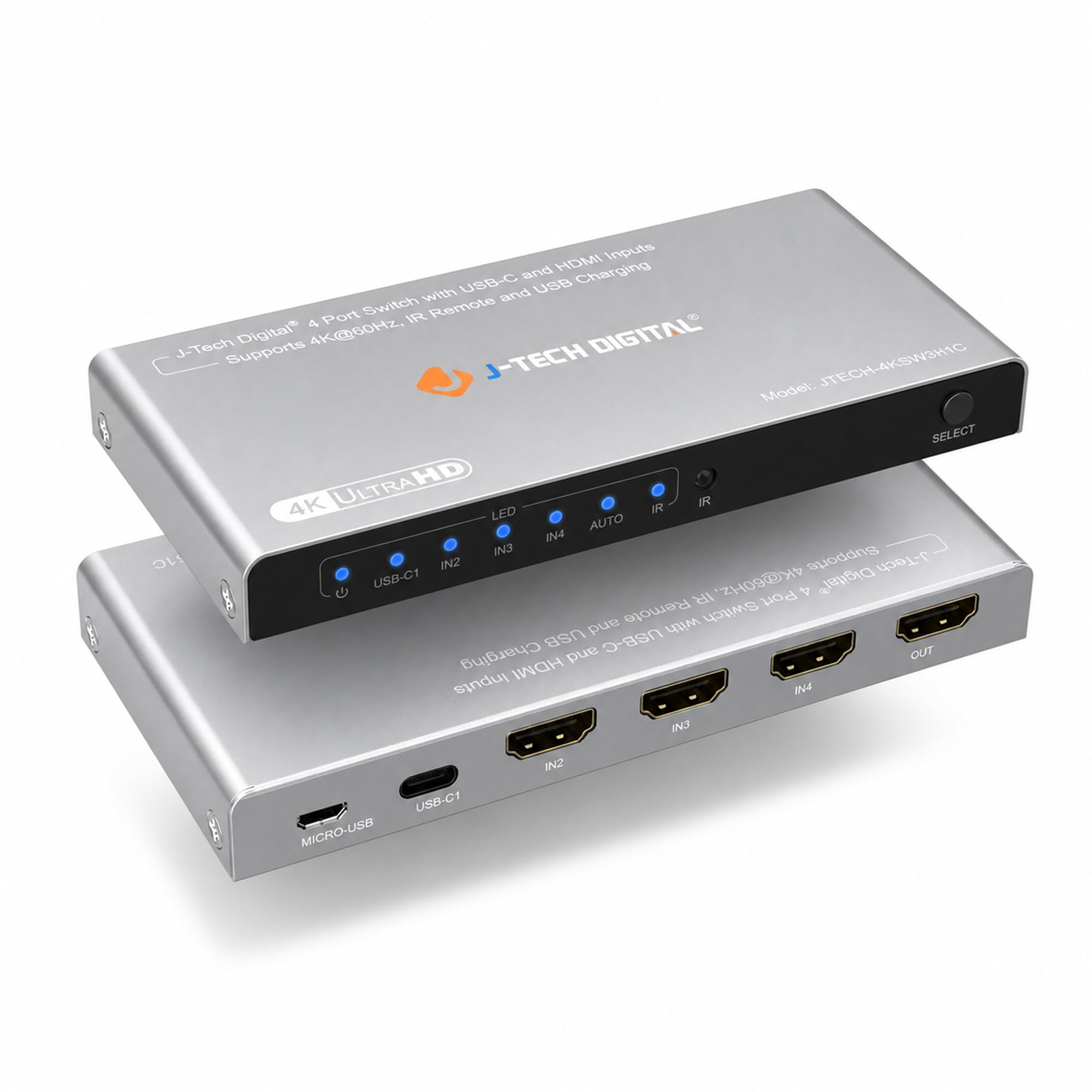Amazon.com: J-Tech Digital 4K 60Hz 4x1 HDMI & USB-C Switch | 3 + 1