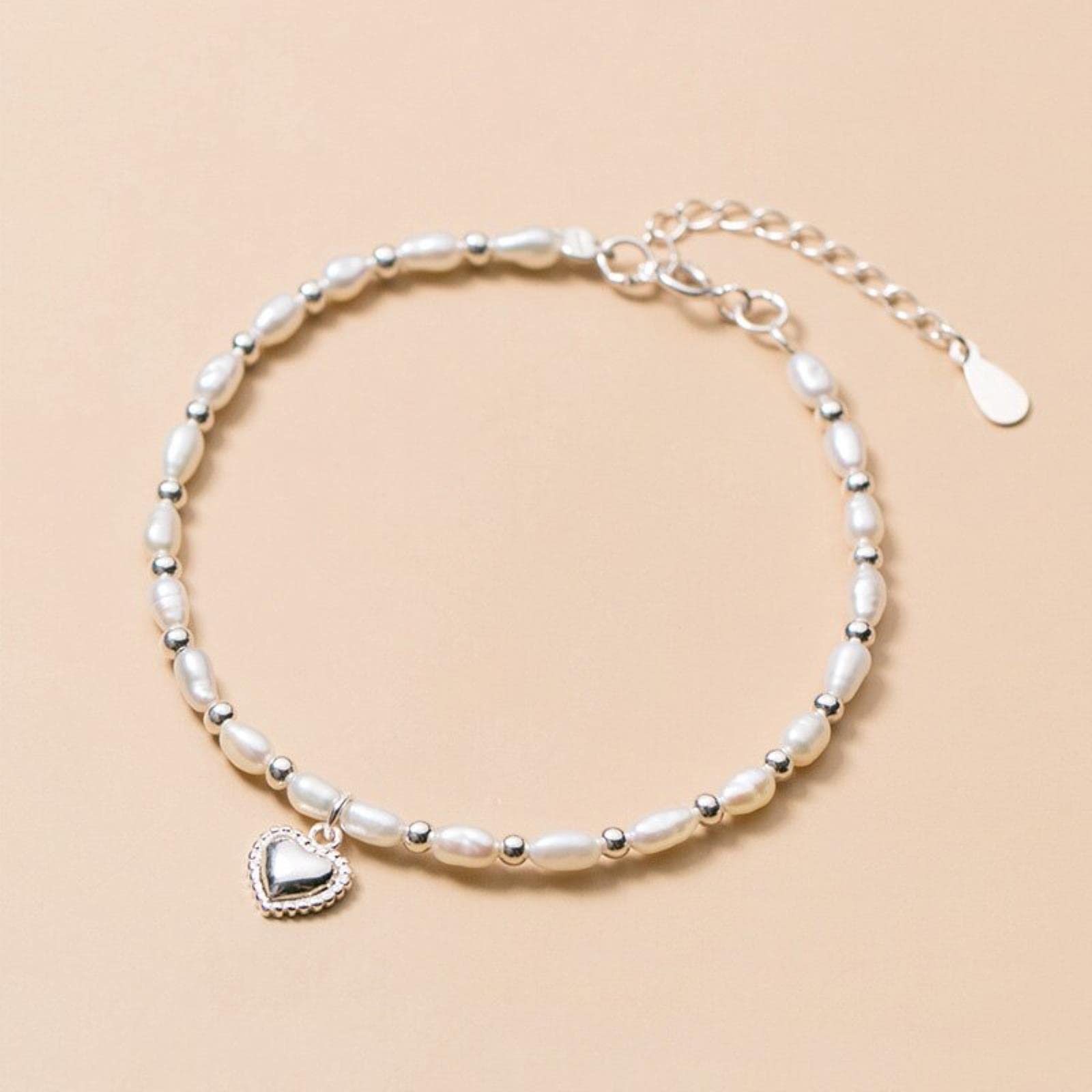 DAOMEI Pulsera De Plata De Ley 925 con Cuentas De Perlas De 3mm Barroco Dulce para Mujer, Joyería De Boda Fina S925