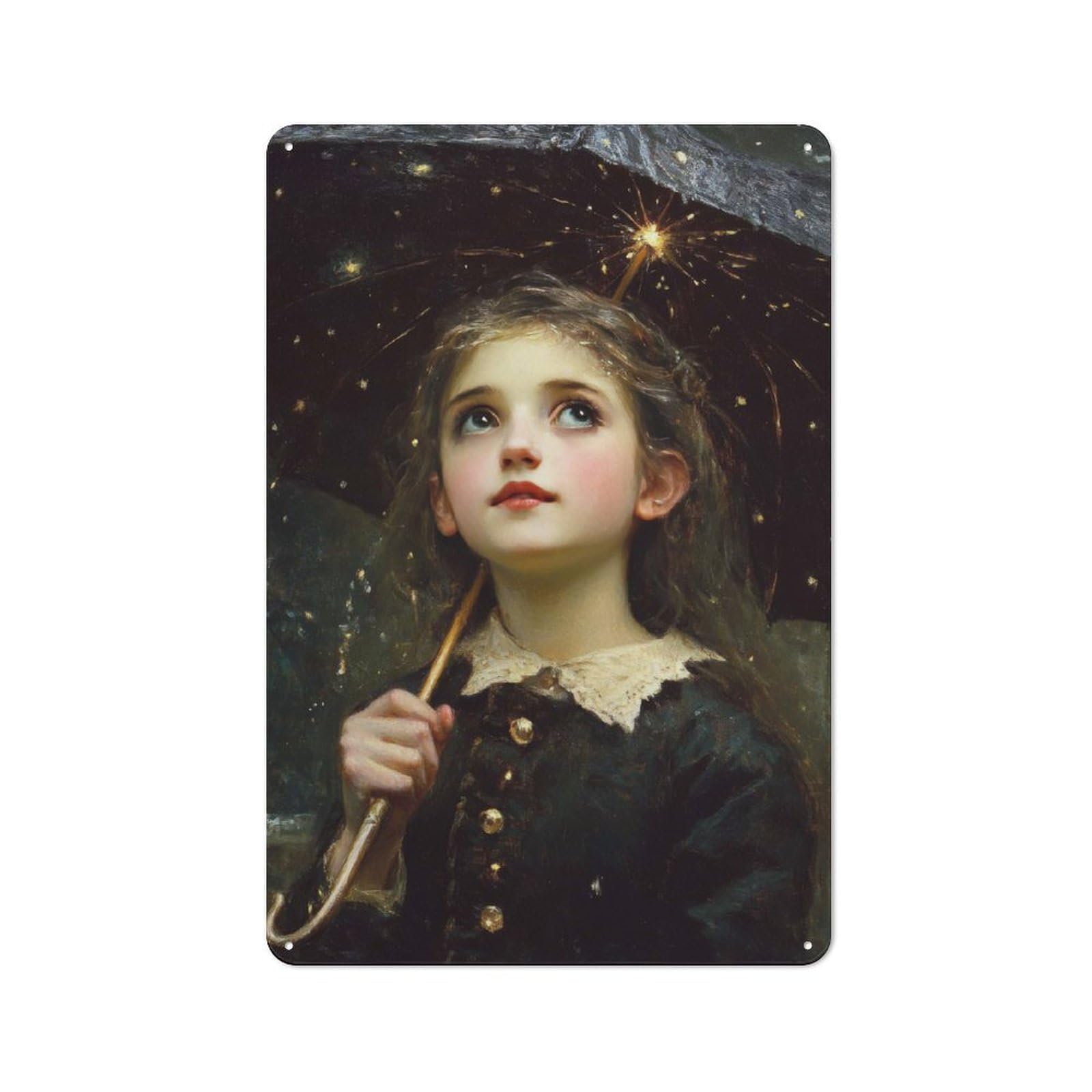 Junmoney Girls With Starry Umbrella Decorative Metal Plaque 30X20cm, Garage Style Shed Wall Plaque For Workshop, Basement, Shed Or Games Room