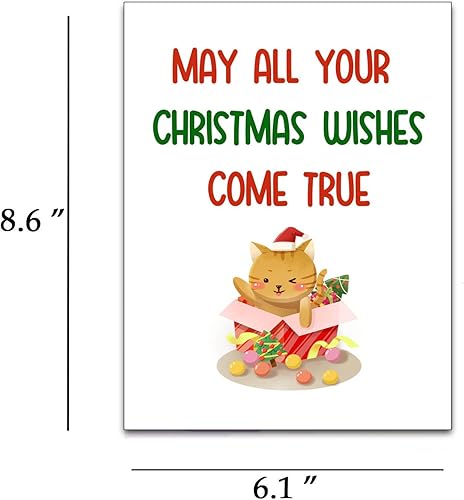 Miniatura 2 de Dapofajo Bonita tarjeta de Navidad, bonita tarjeta de Navidad de gato, May All Your Christmas Wishes Come True. Tarjeta navideña para amigos, niños,