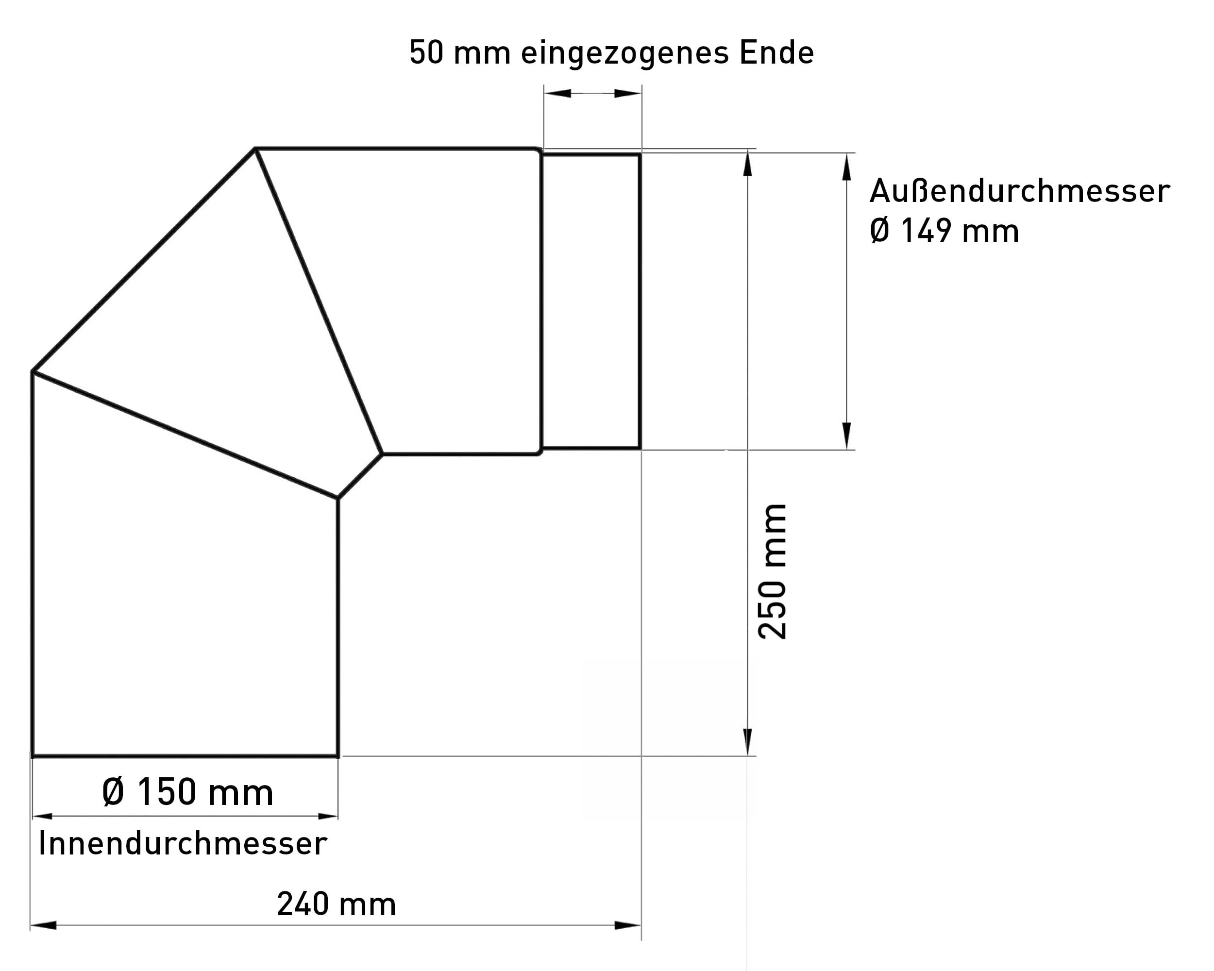 Raik Rauchrohrbogen 3-teilig 150 mm 90° einseitig gezogen Schwarz aus Stahl 2 mm Wandstärke Made in EU temperaturbeständig bis 600 °C für sichere Verbindung zwischen Kamin und Schornstein