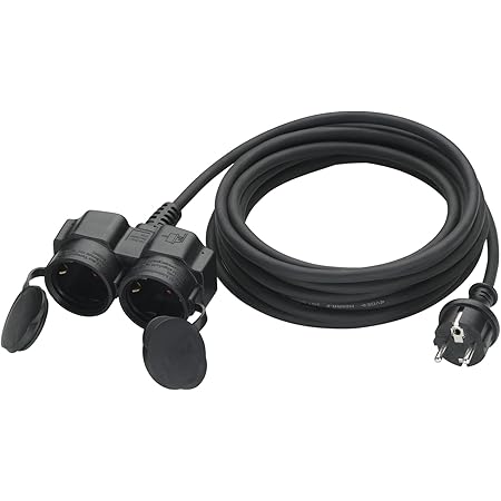 Verlängerungskabel Outdoor 5m mit 2 Schuko-Steckdosen, Gummi Doppel ...
