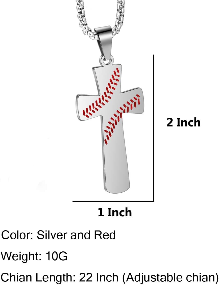 Rehoboth Baseball Cross Pendant Necklace for Men Women Adjustable 22+2" Stainless Steel Chain - Image 2