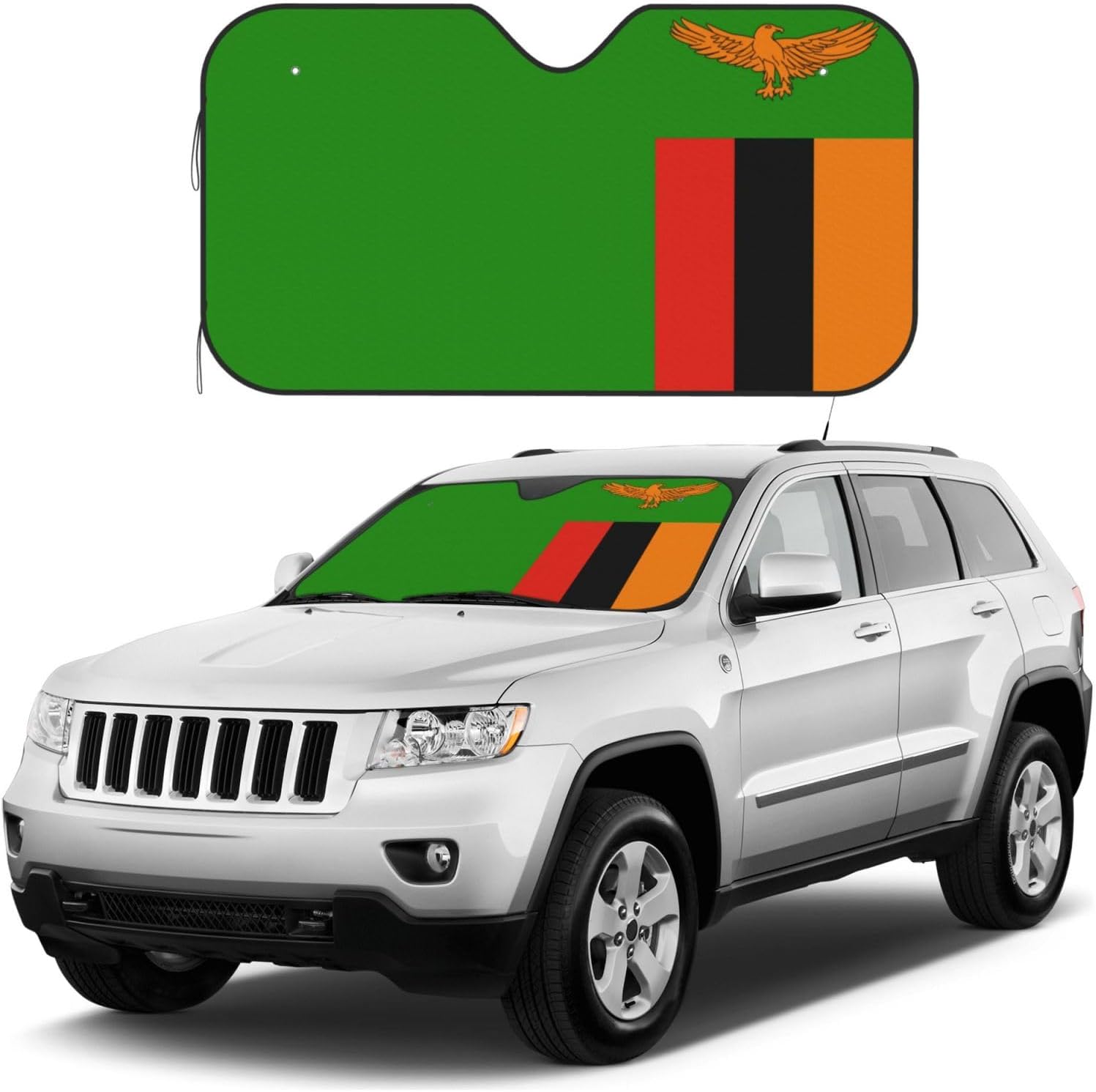 Zambia Flag Foldable Car Windshield Sunshade Blocks Heat and Sun Glare Uv Rays