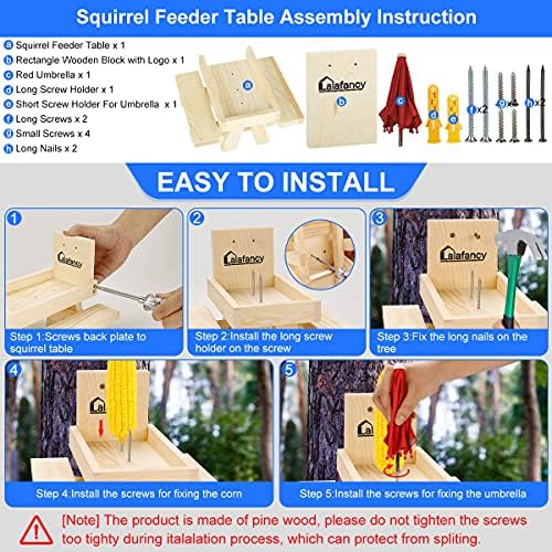 Lalafancy Squirrel Table Feeder with Umbrella, Wildlife Chipmunk Feeder for Outside with Corn Cob Holder, Squirrel and Chipmunk Gifts for Squirrels Lovers, Built Strong from Pine Wood - 5