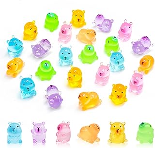 Luminous Mini Capybara Figurines 24 Pieces Colorful Tiny Capybara for Dollhouse Miniatures Car Dashboard Fairy Garden Capy...