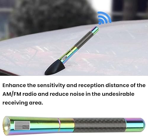 Miniatura 9 de Antena corta para automóvil, antena de radio de aluminio de fibra de carbono de 4.7 pulgadas con bandera estadounidense para recepción AMFM, antena