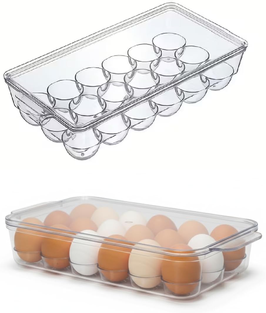 18-Piece Egg Storage Container | Organize In Refrigerator with Lid | Clear Household Egg Carton